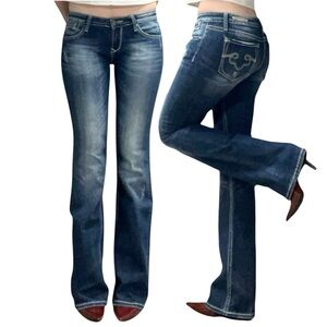 Rerock for Express | Y2K Low Rise Embroidered Pocket Bootcut Jeans - 6L